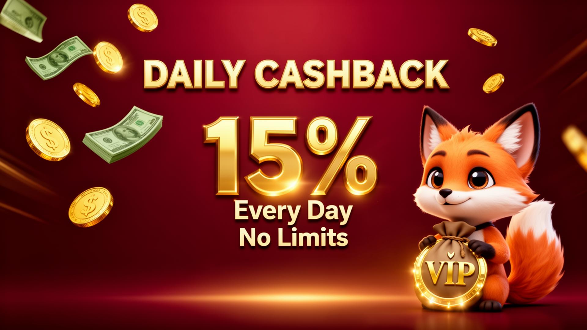 Daily Cashback 15% Every Day No Limits